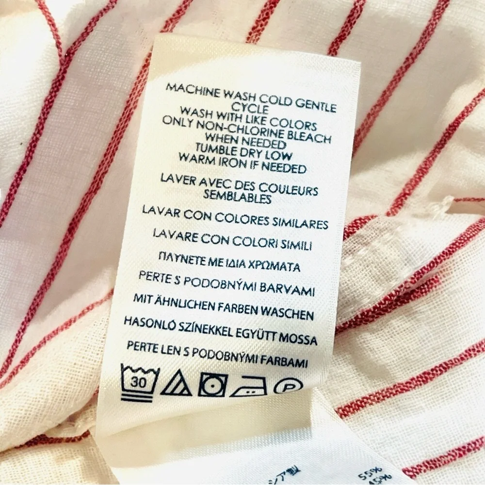 CHAPS Bell Sleeve Button Down Women’s Blouse, Linen&Cotton, Red/White, Large - Picture 7 of 11